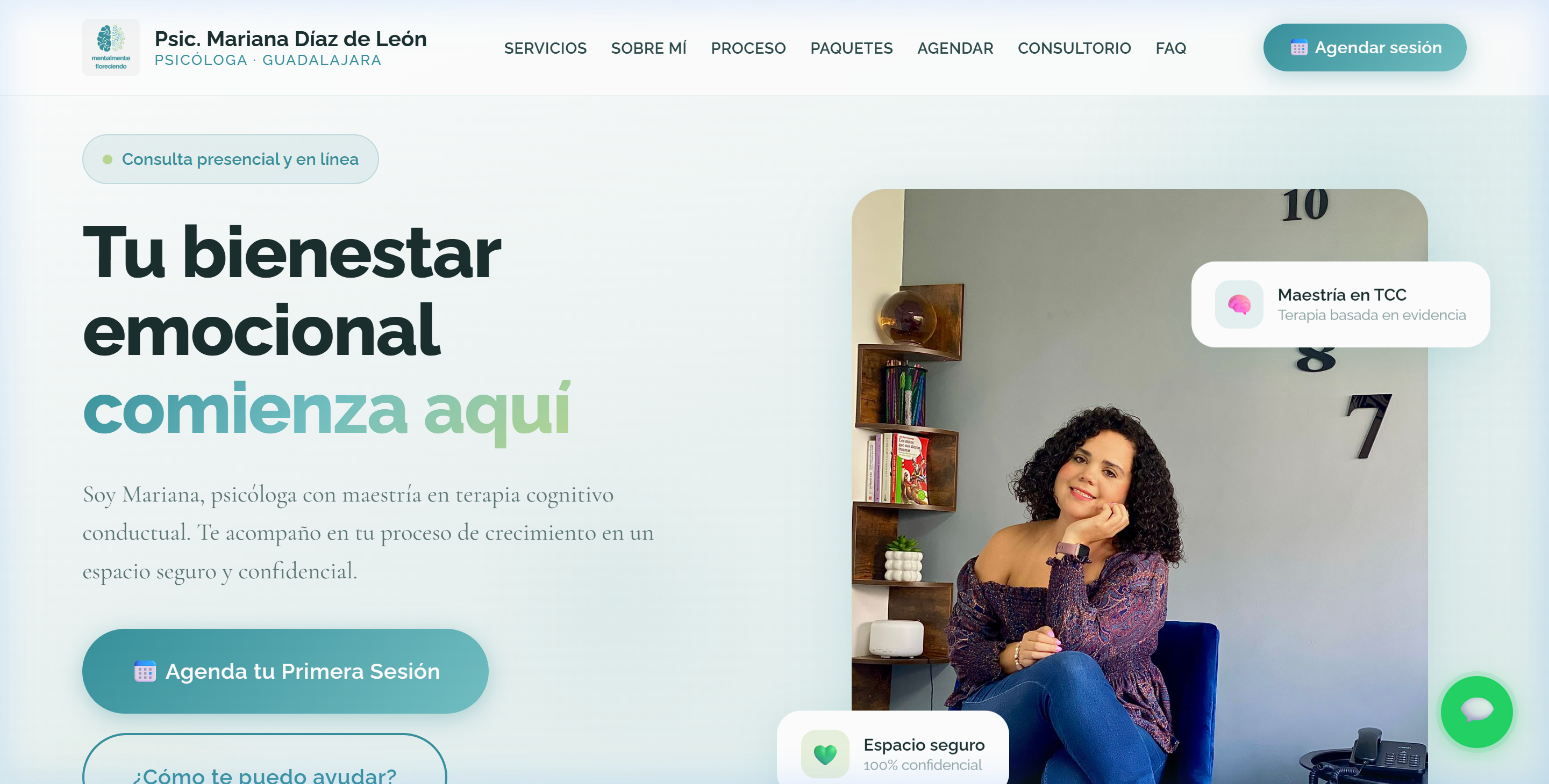 Landing page de Psic. Mariana Díaz de León - Vista principal